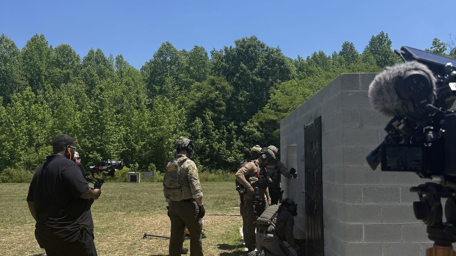 SWAT team at the Shield test structure with our cameras rolling